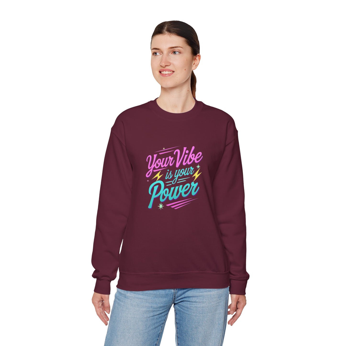 Crewneck Sweatshirt — "Your Vibe Is Your Power" Pastel Inspirational Design