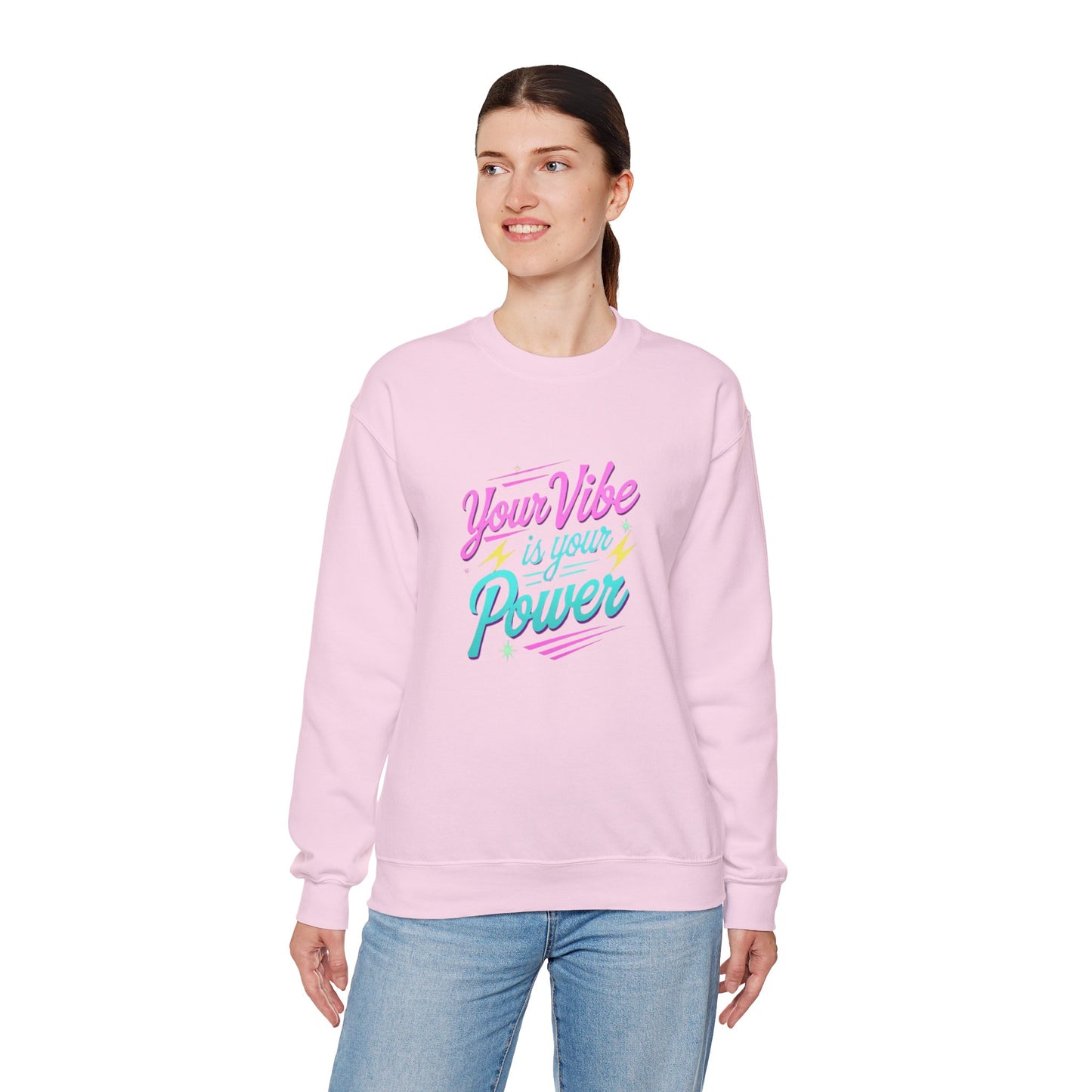 Crewneck Sweatshirt — "Your Vibe Is Your Power" Pastel Inspirational Design