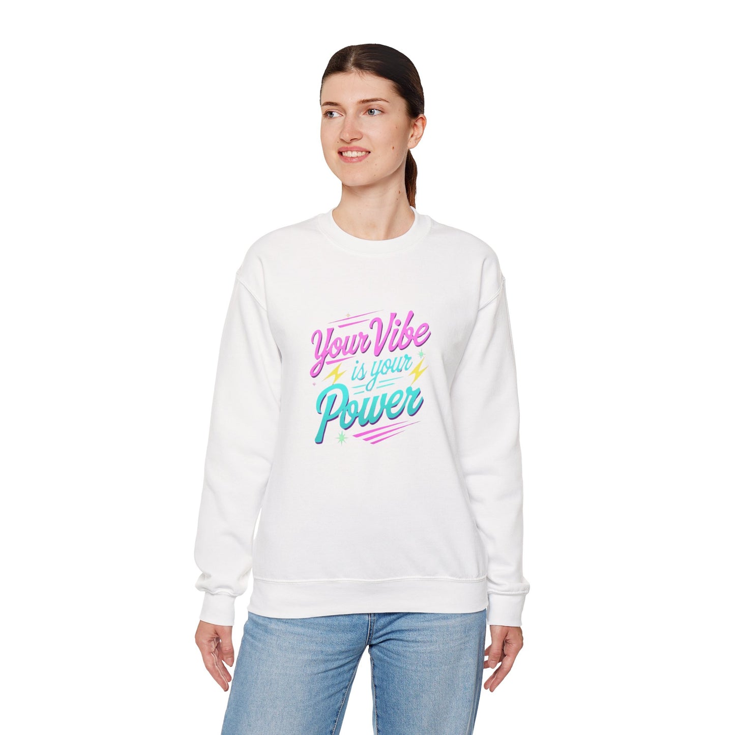 Crewneck Sweatshirt — "Your Vibe Is Your Power" Pastel Inspirational Design