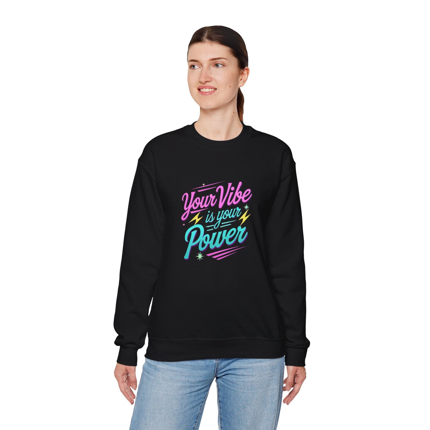 Crewneck Sweatshirt — "Your Vibe Is Your Power" Pastel Inspirational Design