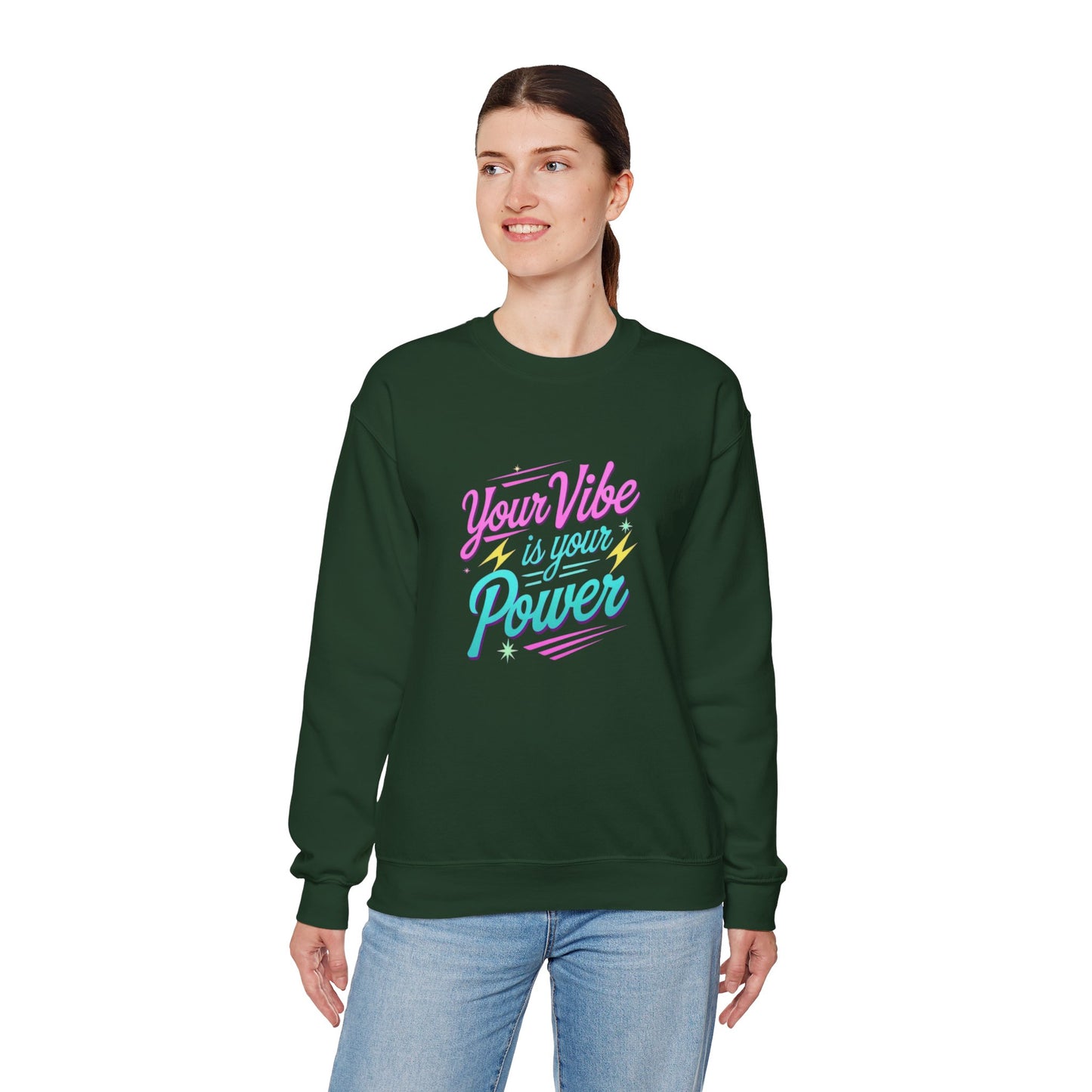 Crewneck Sweatshirt — "Your Vibe Is Your Power" Pastel Inspirational Design