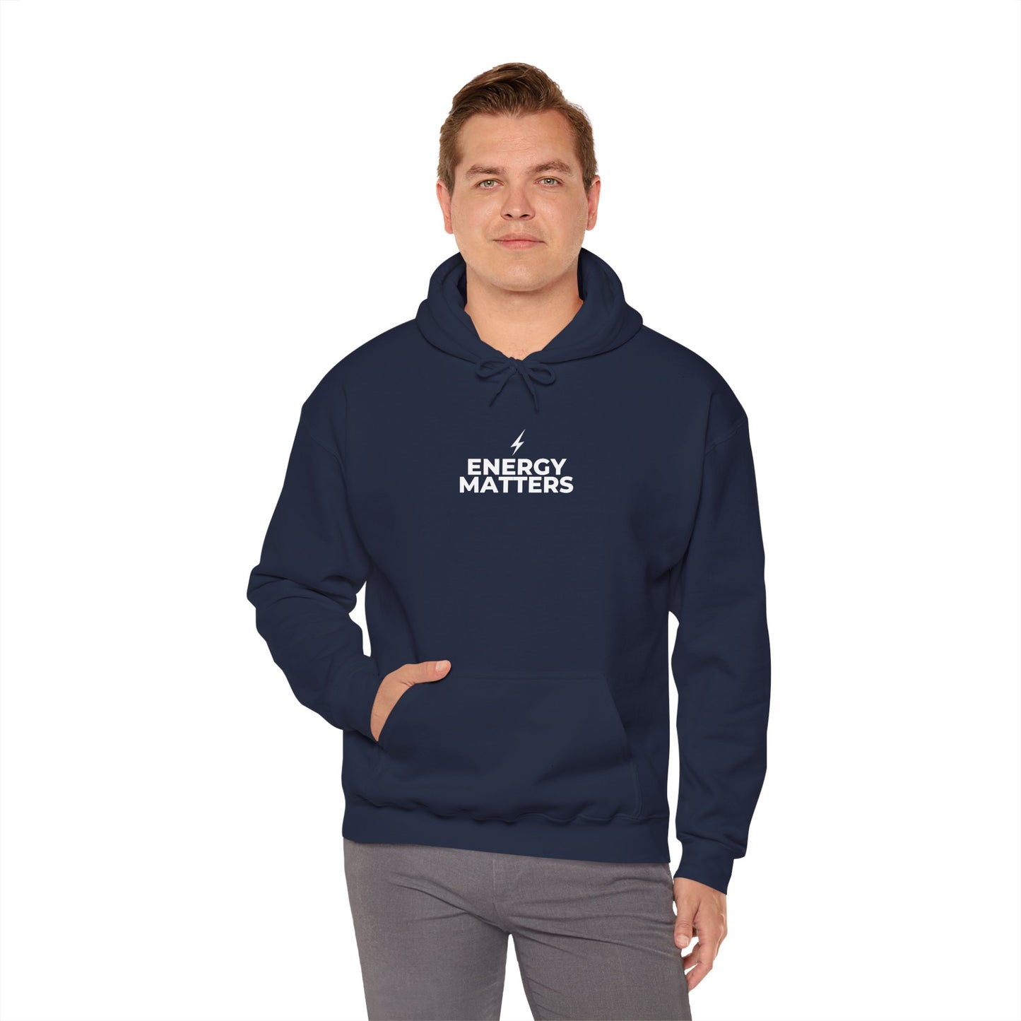 Energy Matters Hoodie — Minimal Lightning Logo Pullover