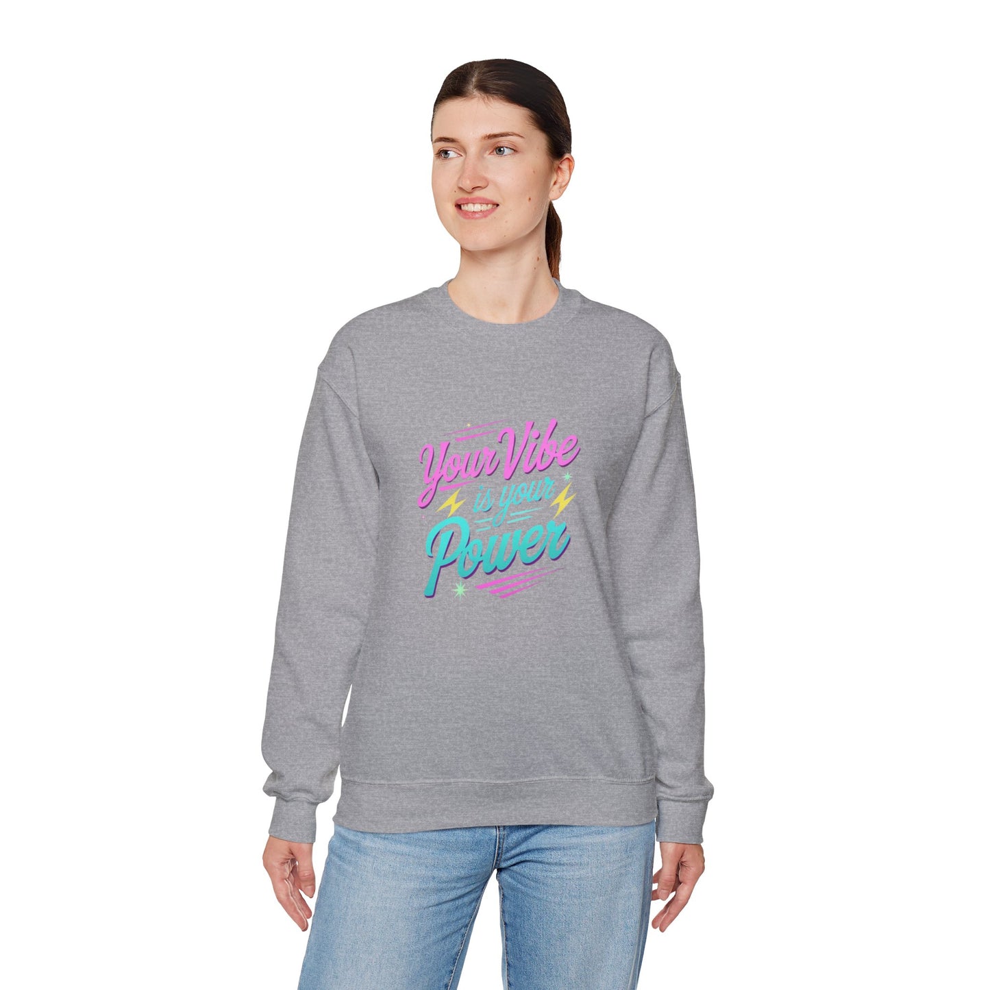 Crewneck Sweatshirt — "Your Vibe Is Your Power" Pastel Inspirational Design