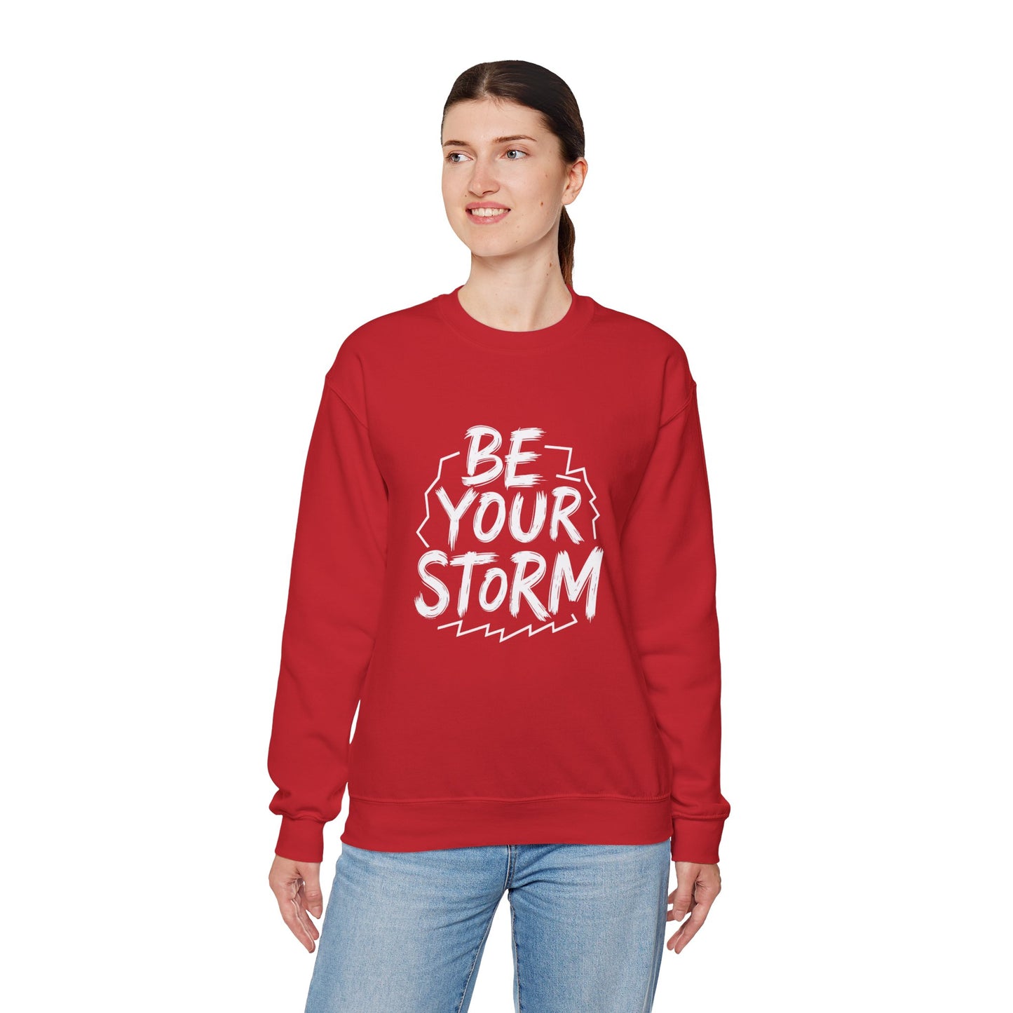 Be Your Storm Crewneck Sweatshirt — Motivational Black Graphic Sweatshirt