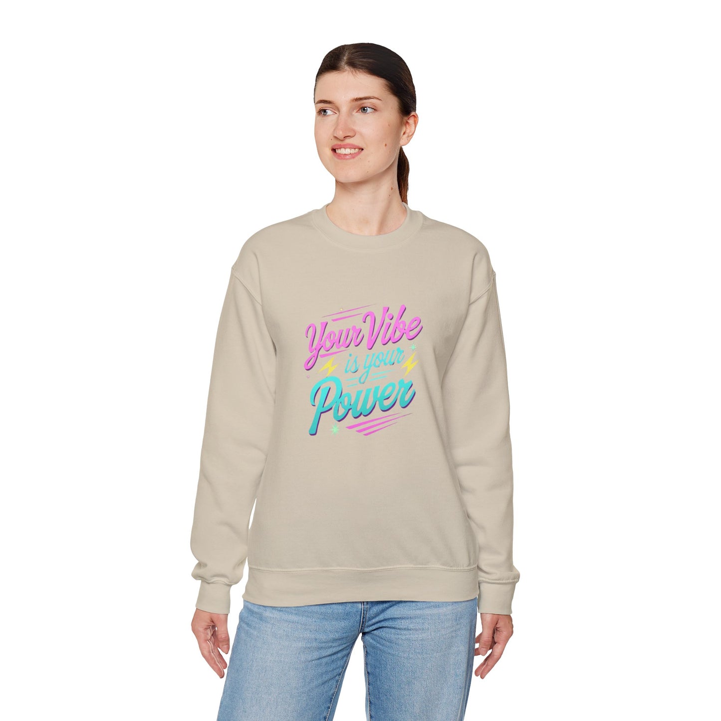 Crewneck Sweatshirt — "Your Vibe Is Your Power" Pastel Inspirational Design