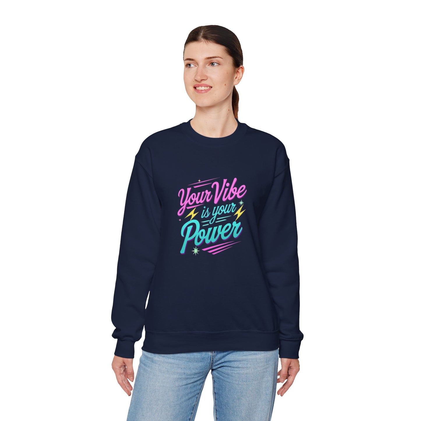 Crewneck Sweatshirt — "Your Vibe Is Your Power" Pastel Inspirational Design