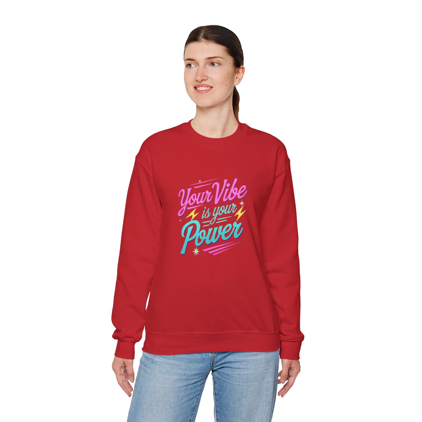 Crewneck Sweatshirt — "Your Vibe Is Your Power" Pastel Inspirational Design