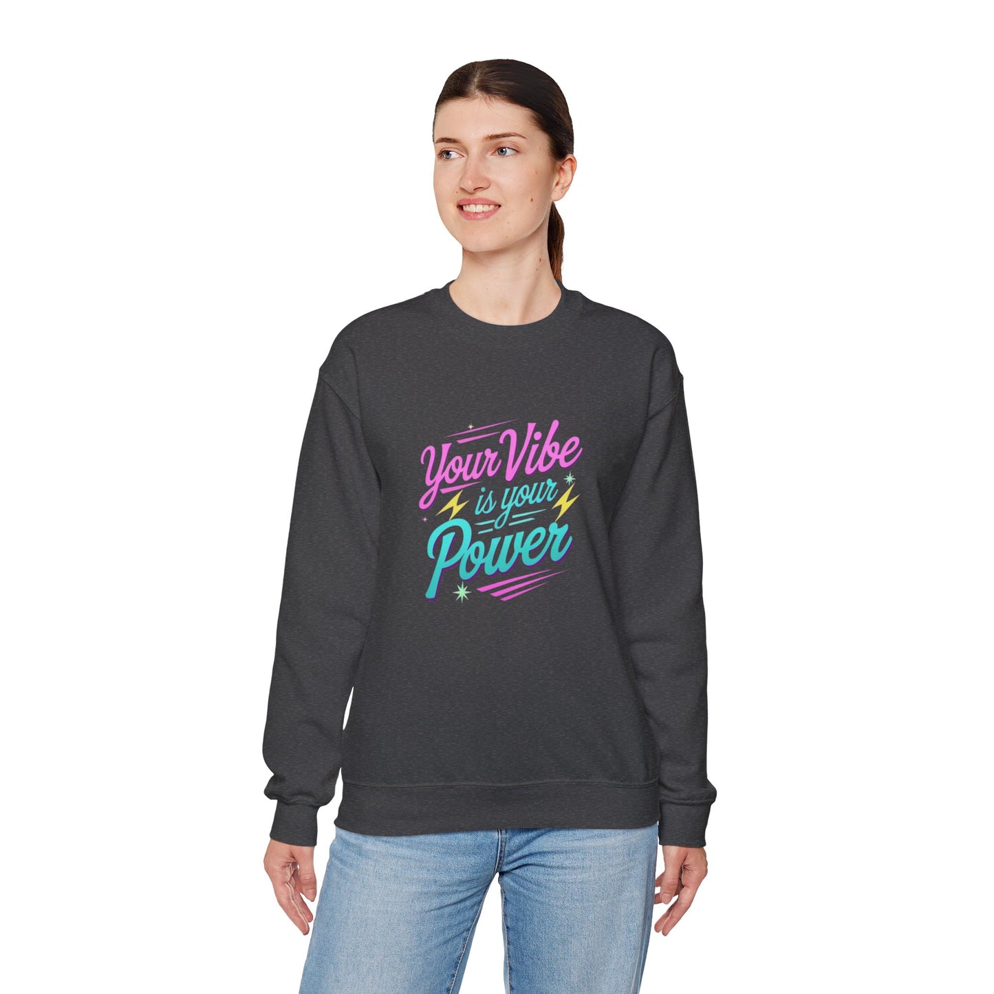 Crewneck Sweatshirt — "Your Vibe Is Your Power" Pastel Inspirational Design